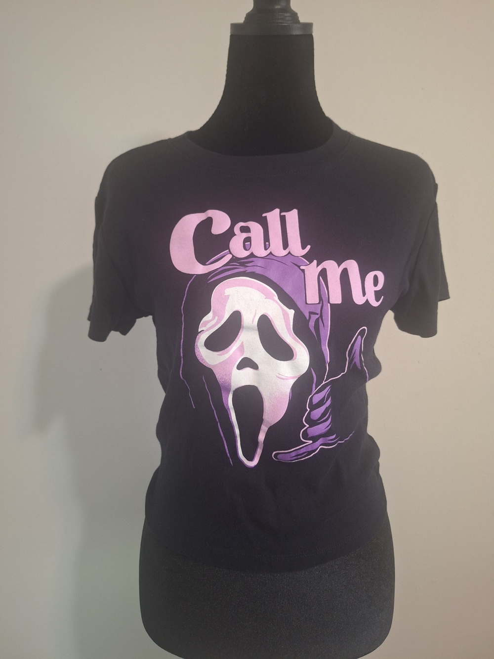 Bioworld Black Tee with 'Call Me' Ghostface Scream Graphic